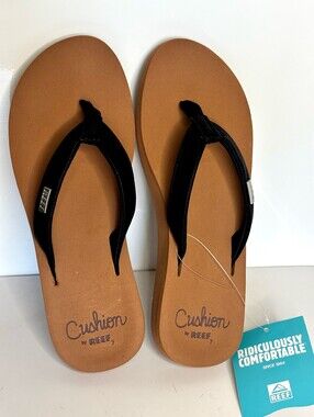 Reef Women's Black Strap Tan Footbed Flip Flop Sandals